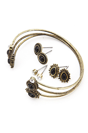 Black Bead Metal Earring and Bracelet 5FDA4